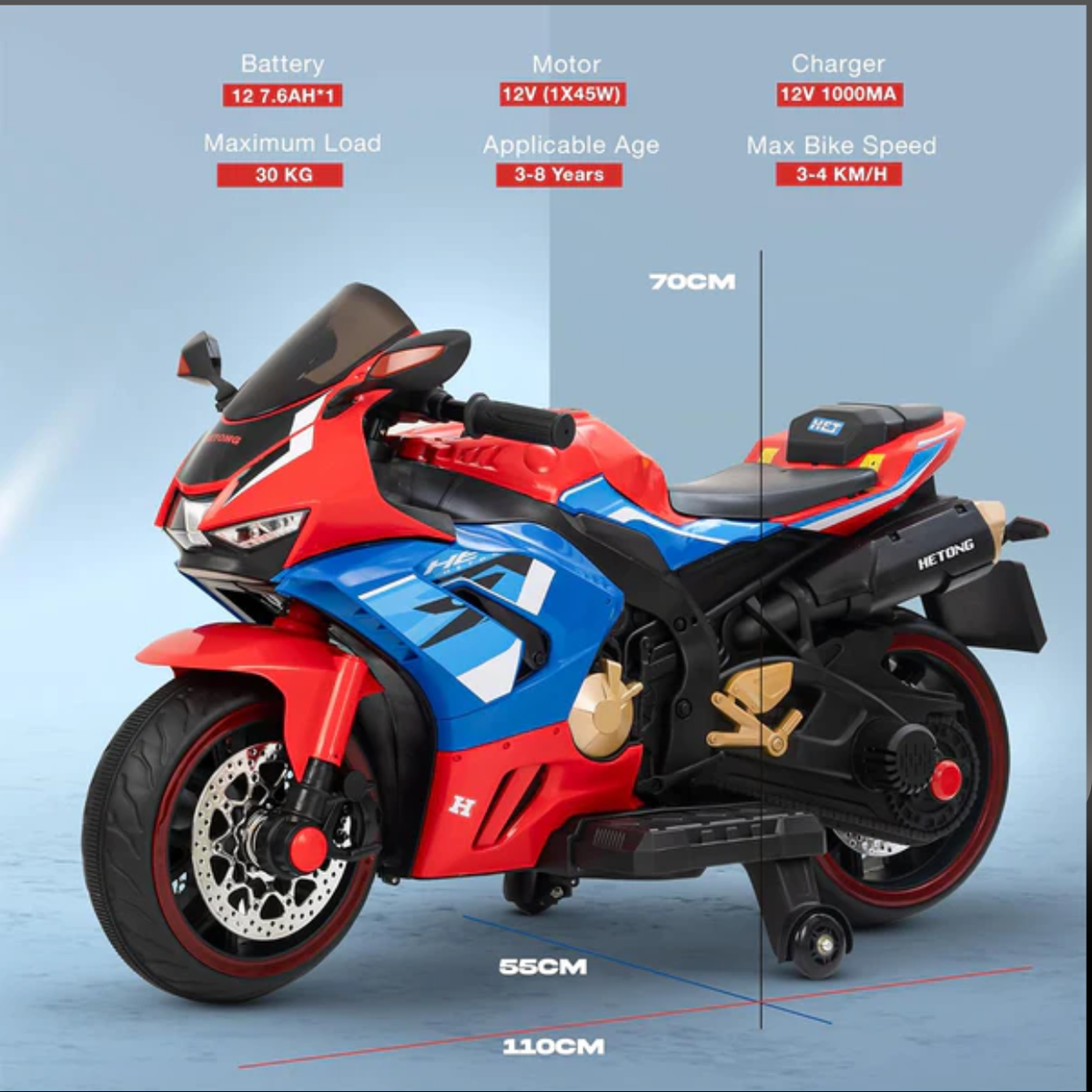 Electric Motorcycle for Children Small 2*250# Motor + Lights, Music and Pedal