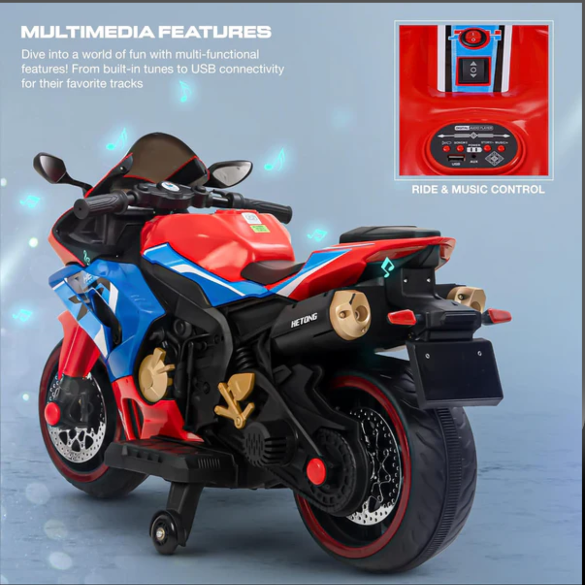 Electric Motorcycle for Children  Small 2*250# Motor + Lights, Music and Pedal